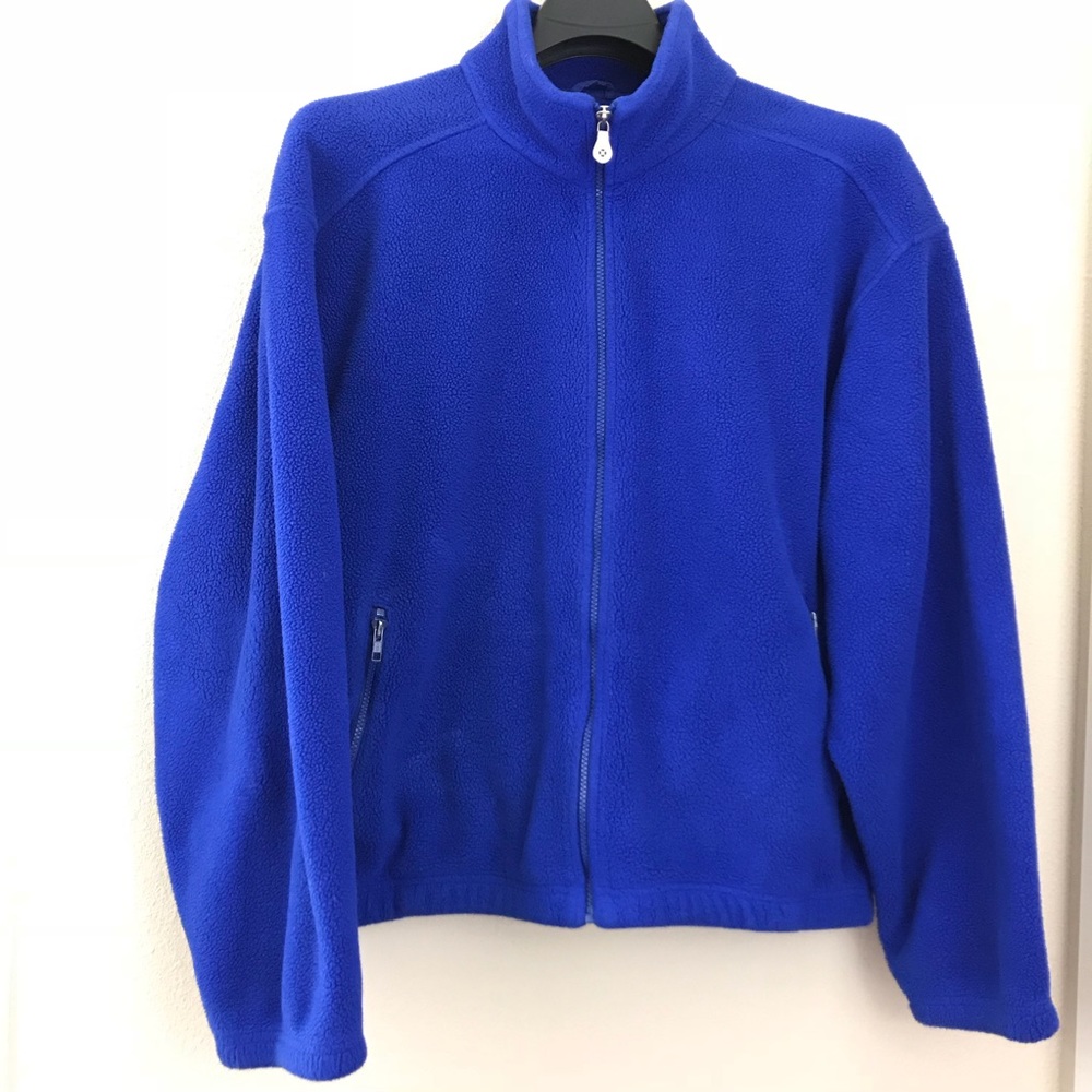 Lands End Men Large Jacket Sherpa Fleece Zip Blue - Fits 42"44"